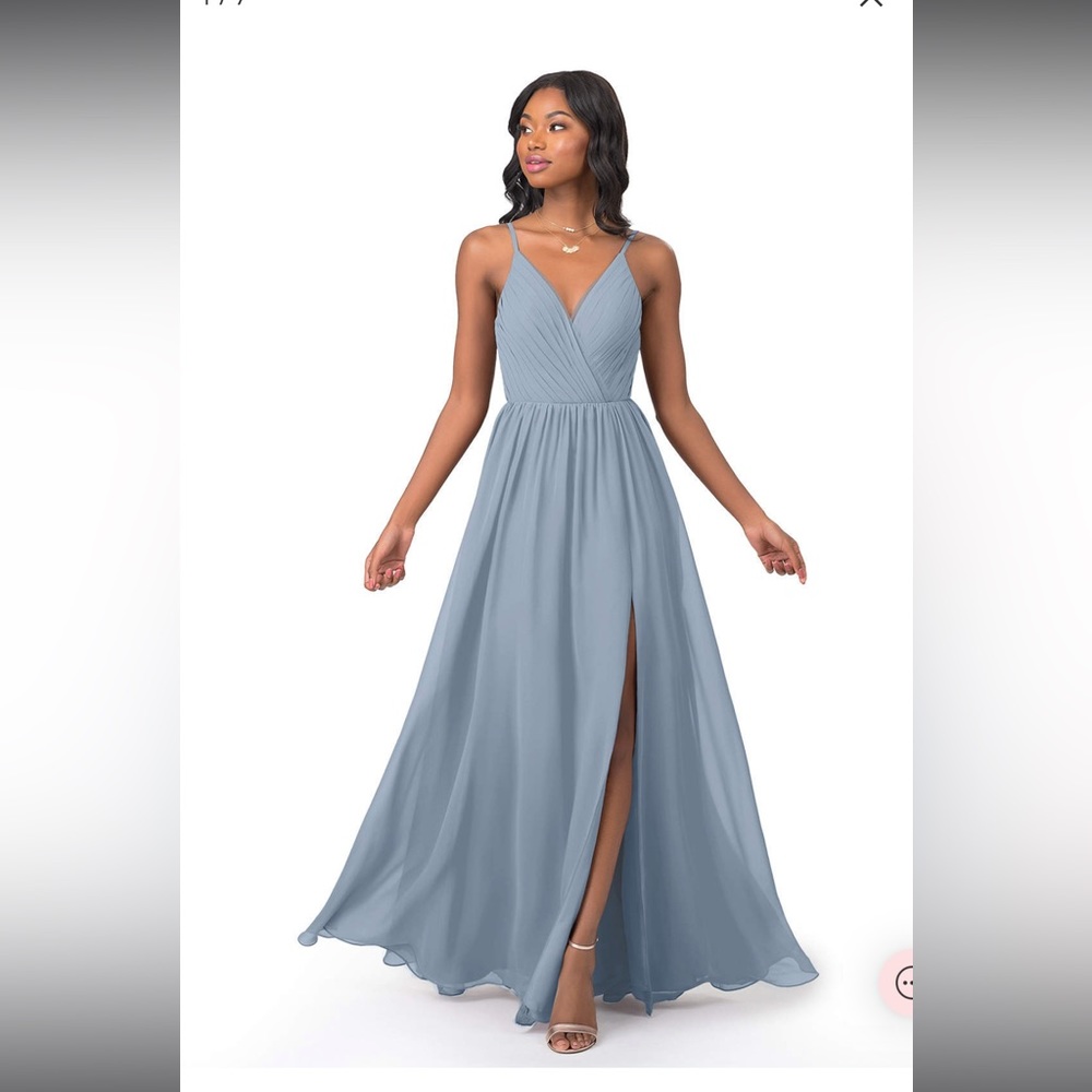 AZAZIE GRACIE A-Line Pleated Chiffon Floor-Length Dress Dusty Blue size 18/20